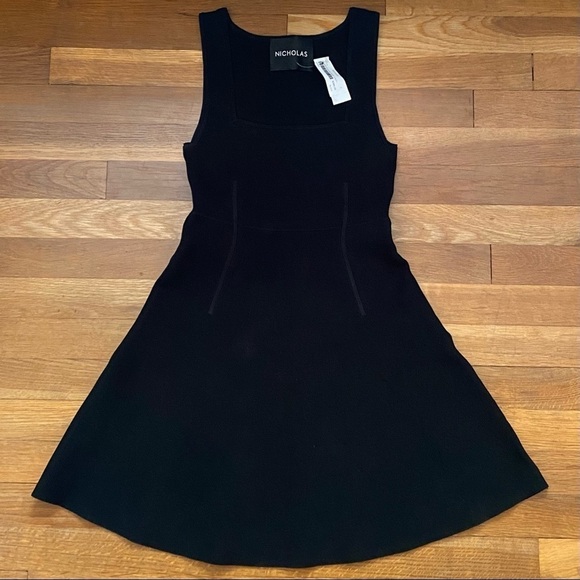 NWT Nicholas Milano Seamed Square Neck Knit Mini Dress in Black 0 - Picture 8 of 13